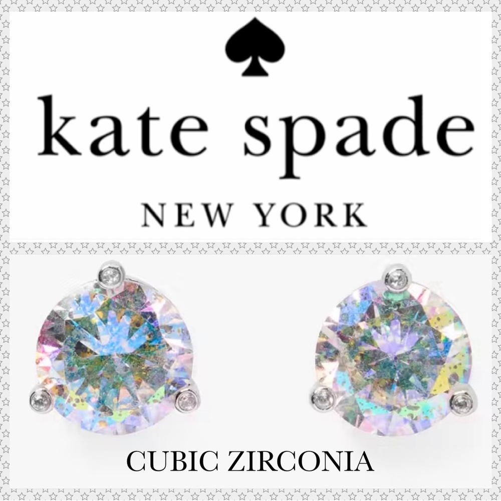 Kate Spade Cubic Zirconia Earrings Rise and Shine Glitter Studs Iridescent Clear - Picture 3 of 9